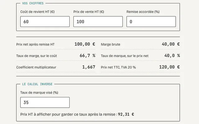 Capture du simulateur de marge, en ligne sur ineod.fr